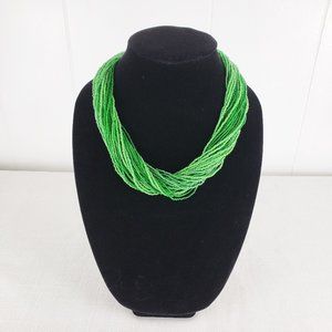Multiple Strand Green Glass Beaded Necklace